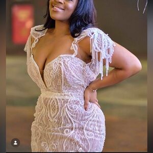 Embellished Beaded Ivory Evening Gown